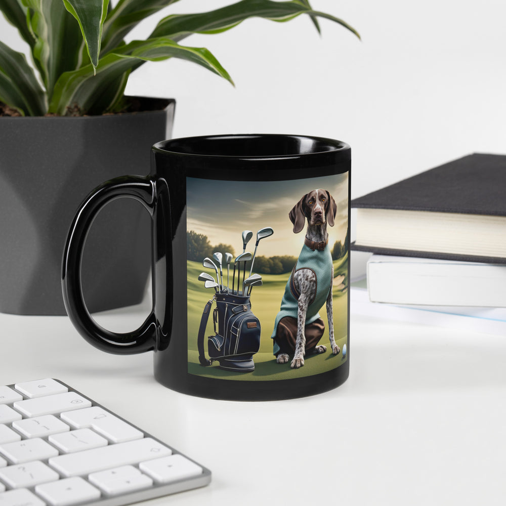 German Shorthaired Pointer Golfer- Black Glossy Mug v2