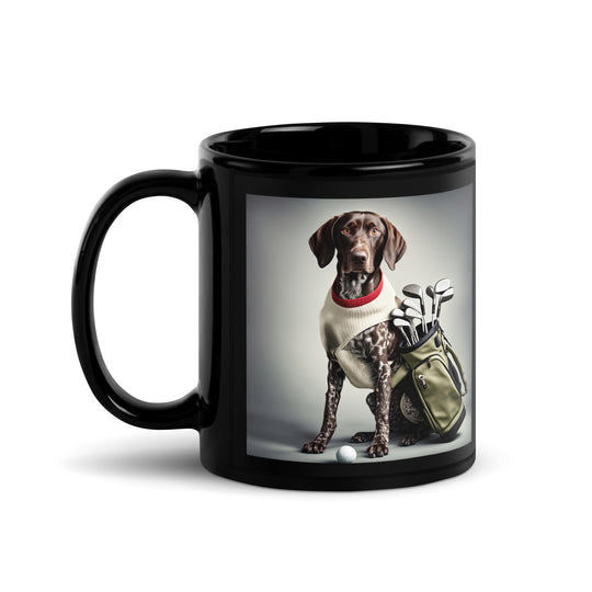 German Shorthaired Pointer Golfer- Black Glossy Mug v4