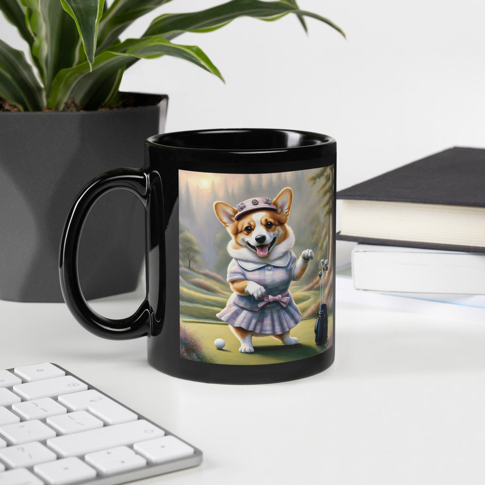 Pembroke Welsh Corgi Golfer- Black Glossy Mug v2