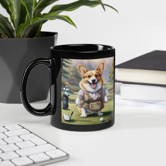 Pembroke Welsh Corgi Golfer- Black Glossy Mug v3