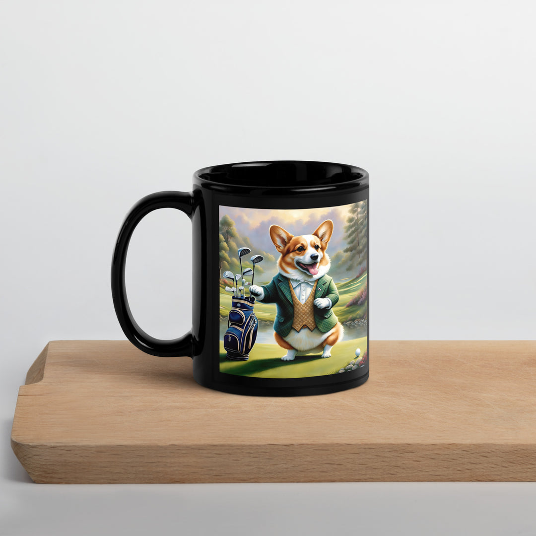 Pembroke Welsh Corgi Golfer- Black Glossy Mug v4
