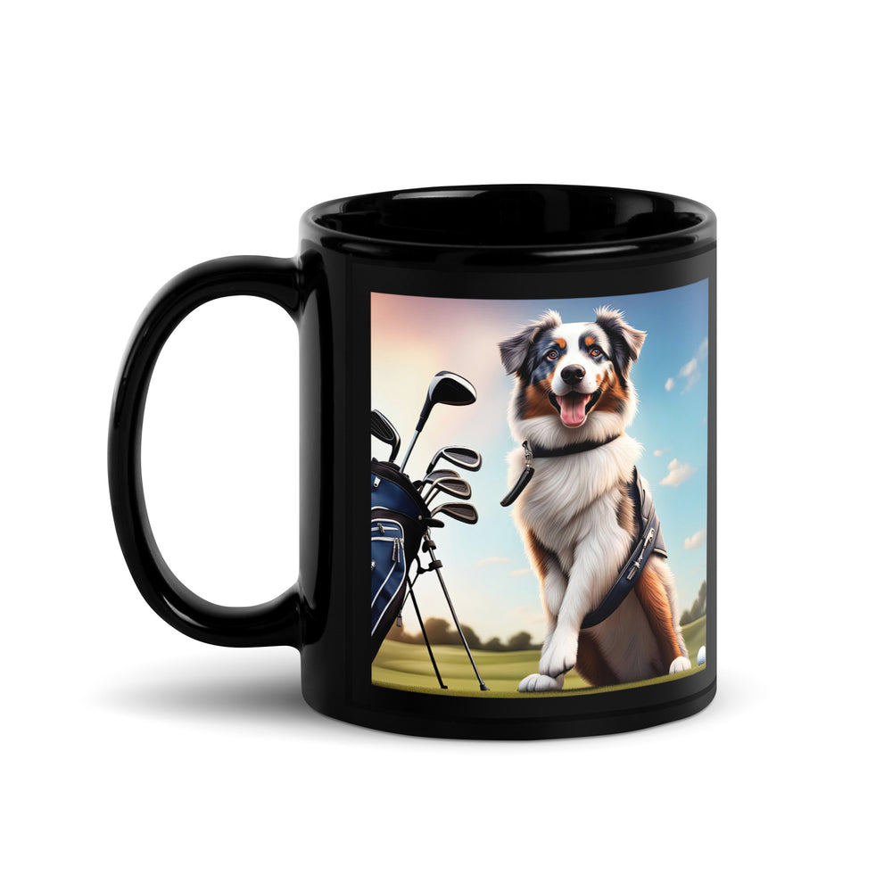 Australian Shepherd Golfer- Black Glossy Mug