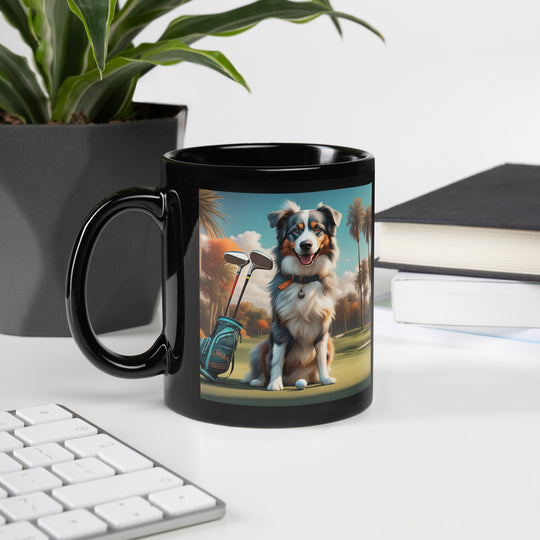 Australian Shepherd Golfer- Black Glossy Mug v2