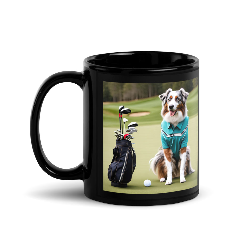 Australian Shepherd Golfer- Black Glossy Mug v4