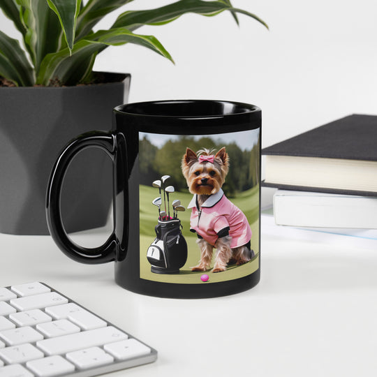 Yorkshire Terrier Golfer- Black Glossy Mug v2