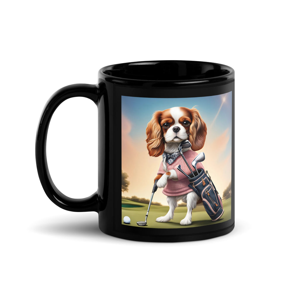 Cavalier King Charles Spaniel Golfer- Black Glossy Mug v2