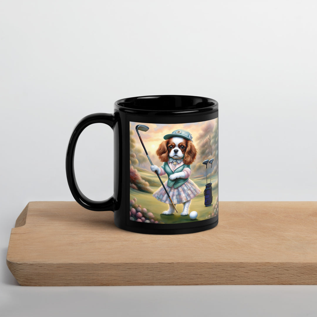 Cavalier King Charles Spaniel Golfer- Black Glossy Mug