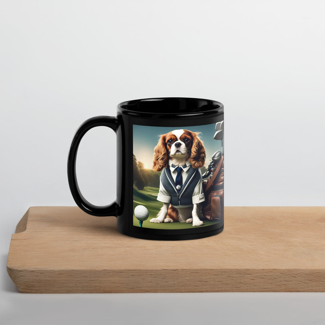 Cavalier King Charles Spaniel Golfer- Black Glossy Mug v3