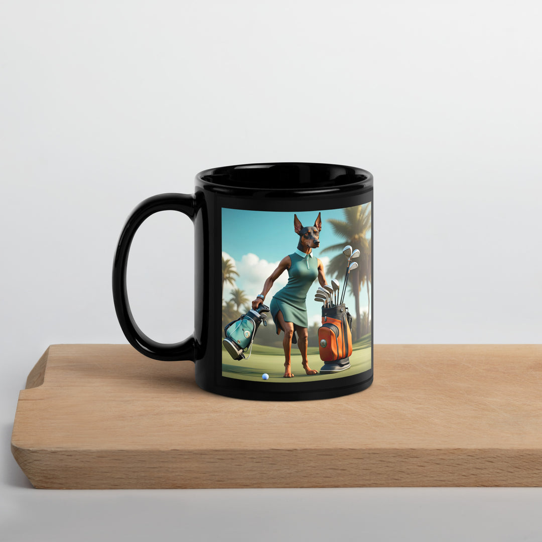 Doberman Pinscher Golfer- Black Glossy Mug v2