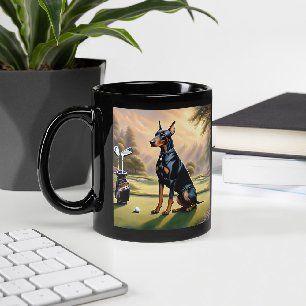 Doberman Pinscher Golfer- Black Glossy Mug v3