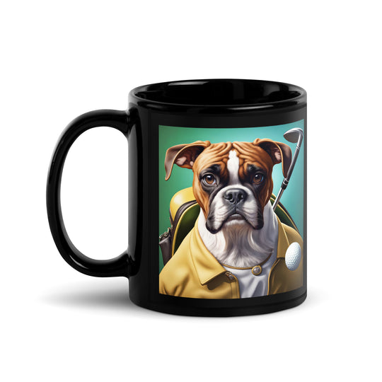 Boxer Golfer- Black Glossy Mug