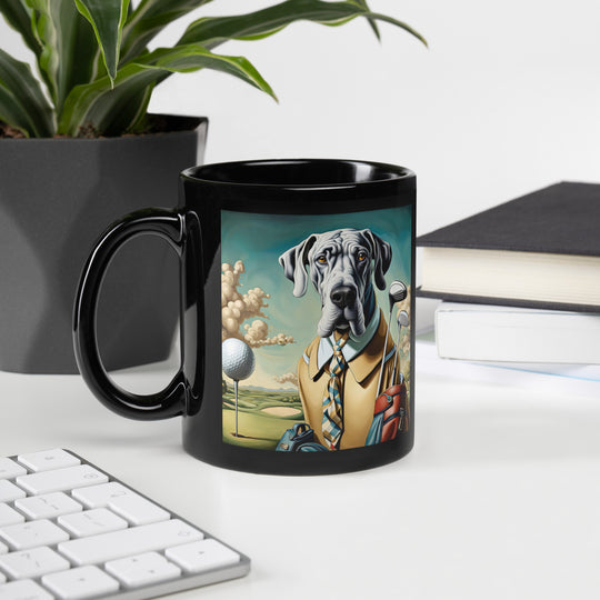 Great Dane Golfer- Black Glossy Mug v2