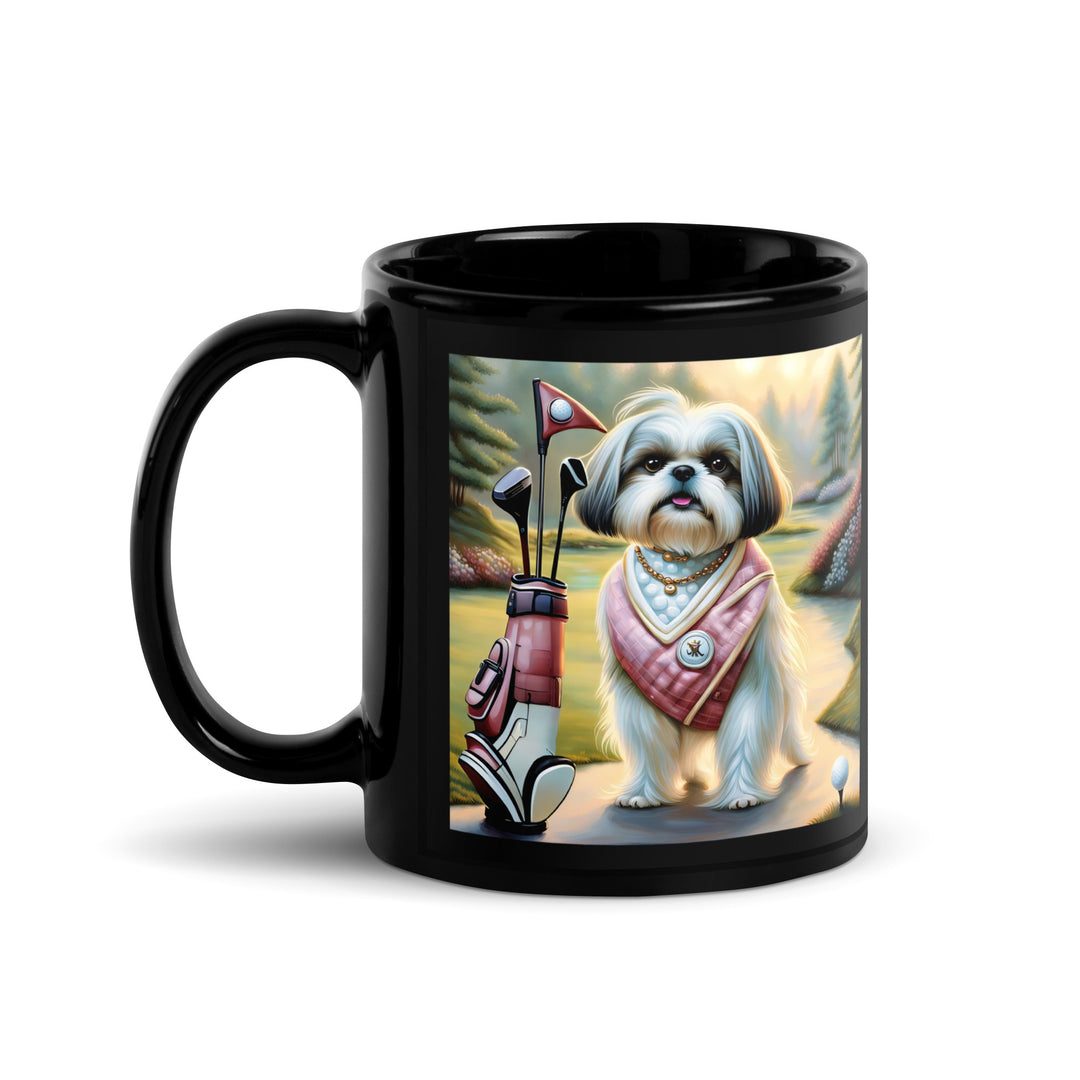 Shih Tzu Golfer- Black Glossy Mug