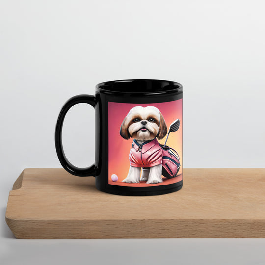 Shih Tzu Golfer- Black Glossy Mug v2