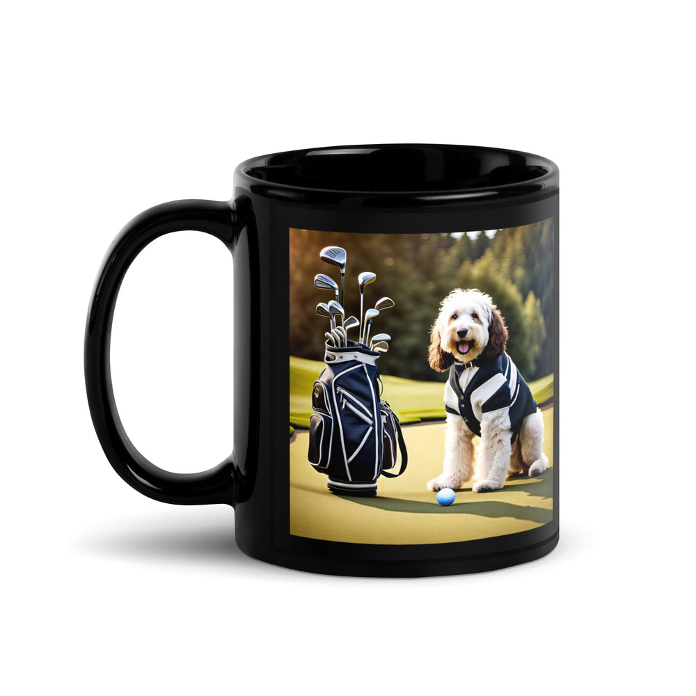 Bernedoodle Golfer- Black Glossy Mug