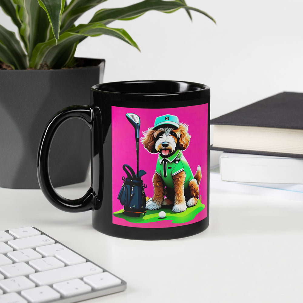 Bernedoodle Golfer- Black Glossy Mug v2