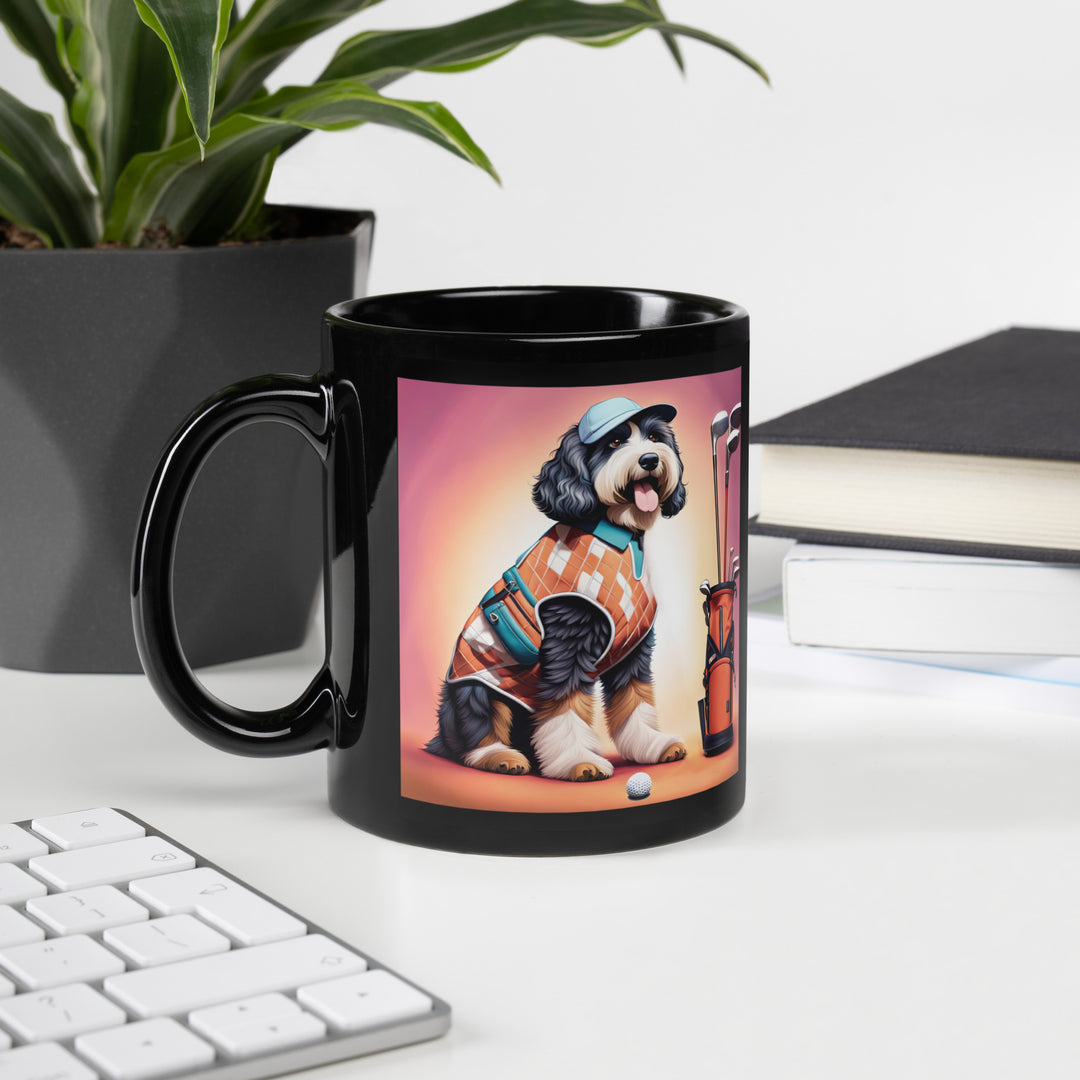 Bernedoodle Golfer- Black Glossy Mug v4