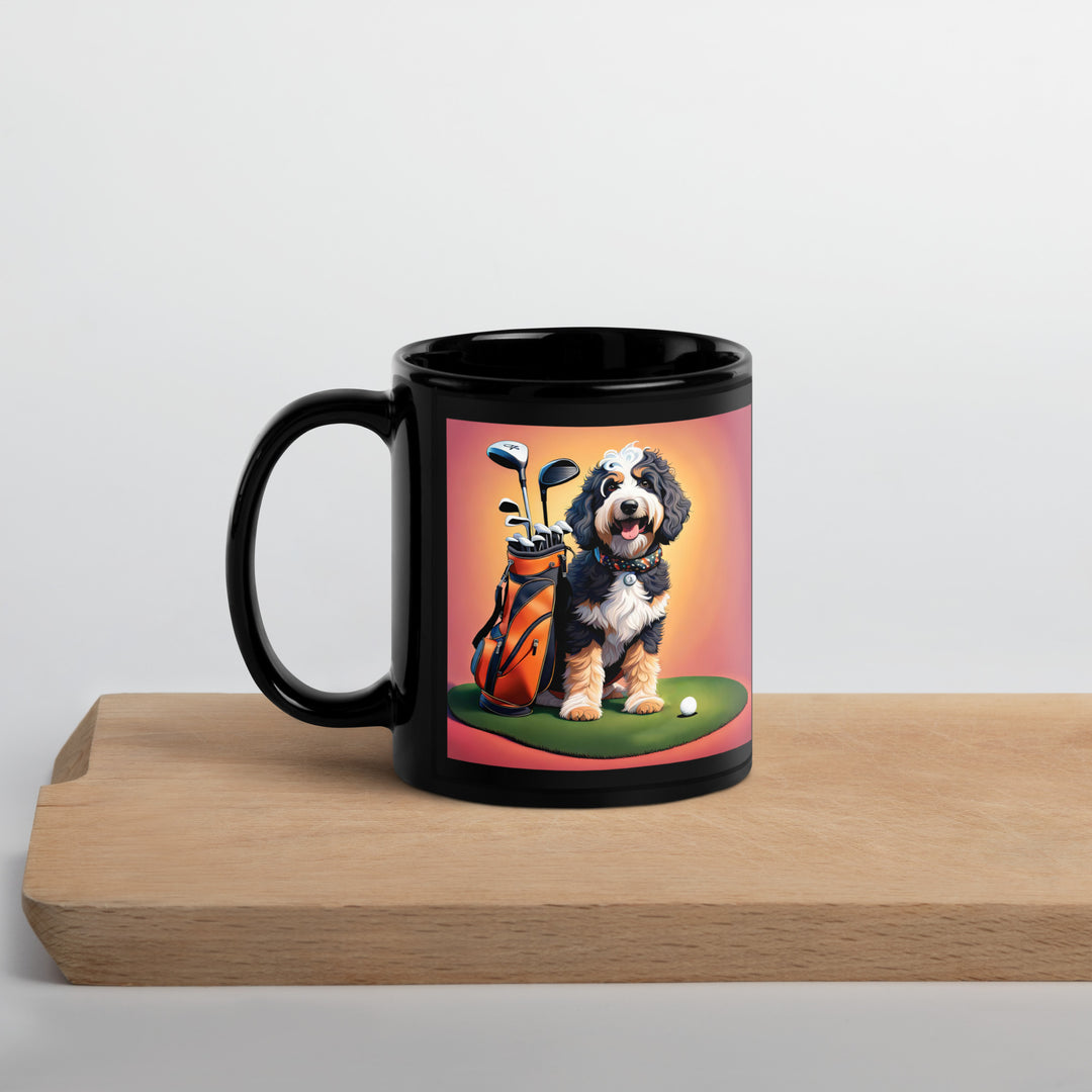 Bernedoodle Golfer- Black Glossy Mug v5