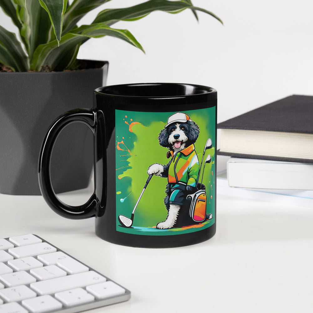 Bernedoodle Golfer- Black Glossy Mug v8