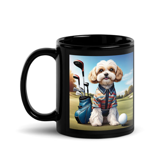 Cavachon Golfer- Black Glossy Mug