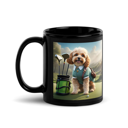 Cavapoo Golfer- Black Glossy Mug