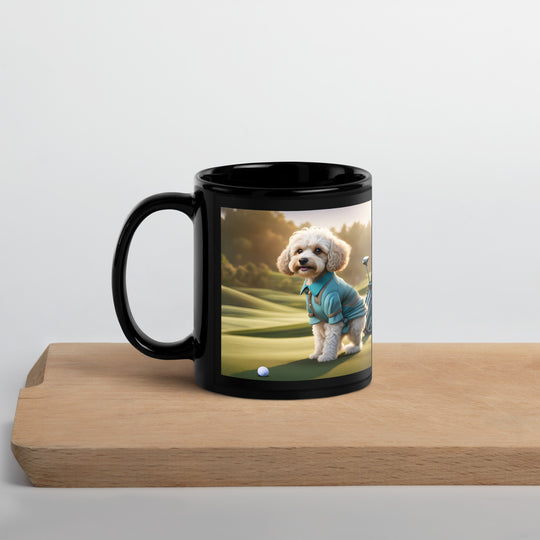 Cavapoo Golfer- Black Glossy Mug v4