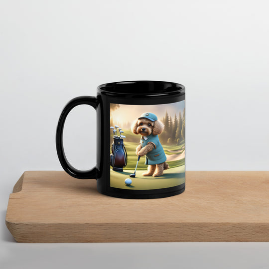 Cavapoo Golfer- Black Glossy Mug v5