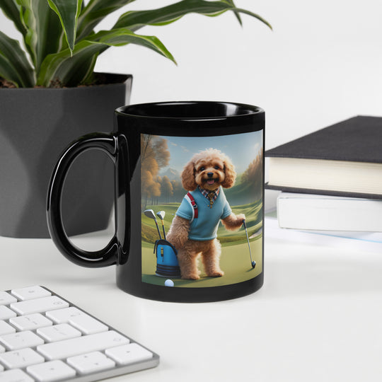 Cavapoo Golfer- Black Glossy Mug v7