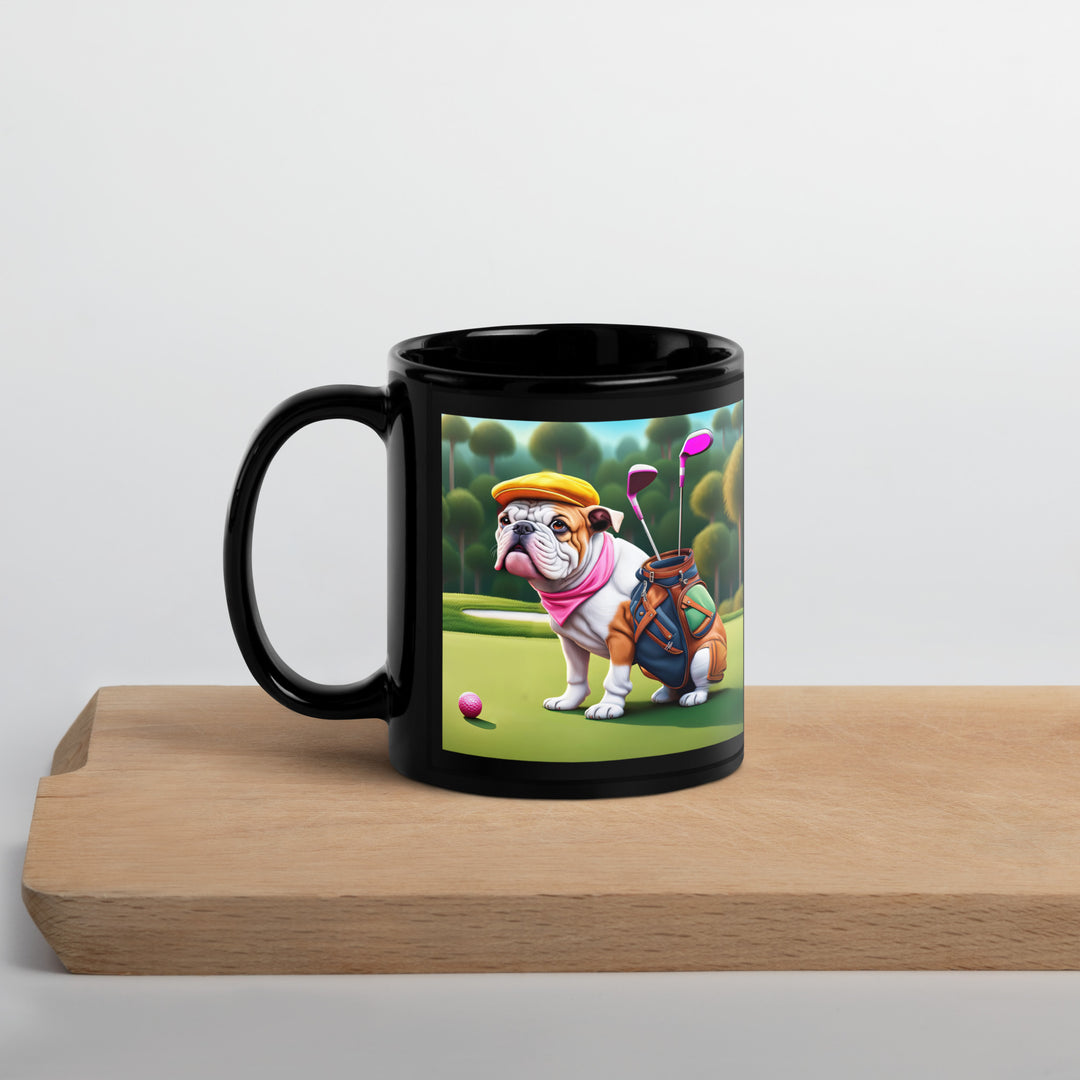 Catahoula Bulldog Golfer- Black Glossy Mug v5