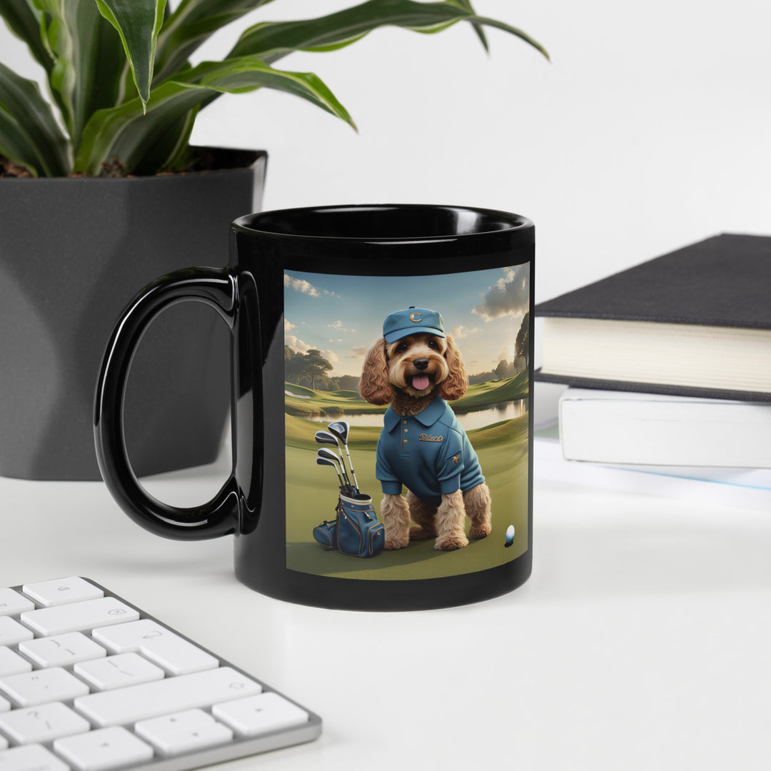 Cockapoo Golfer- Black Glossy Mug v6