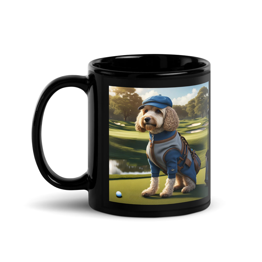 Cockapoo Golfer- Black Glossy Mug v9
