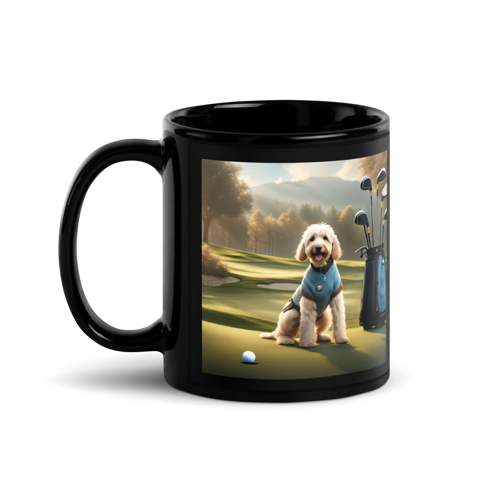 Goldendoodle Golfer- Black Glossy Mug