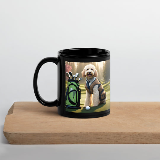 Goldendoodle Golfer- Black Glossy Mug v2