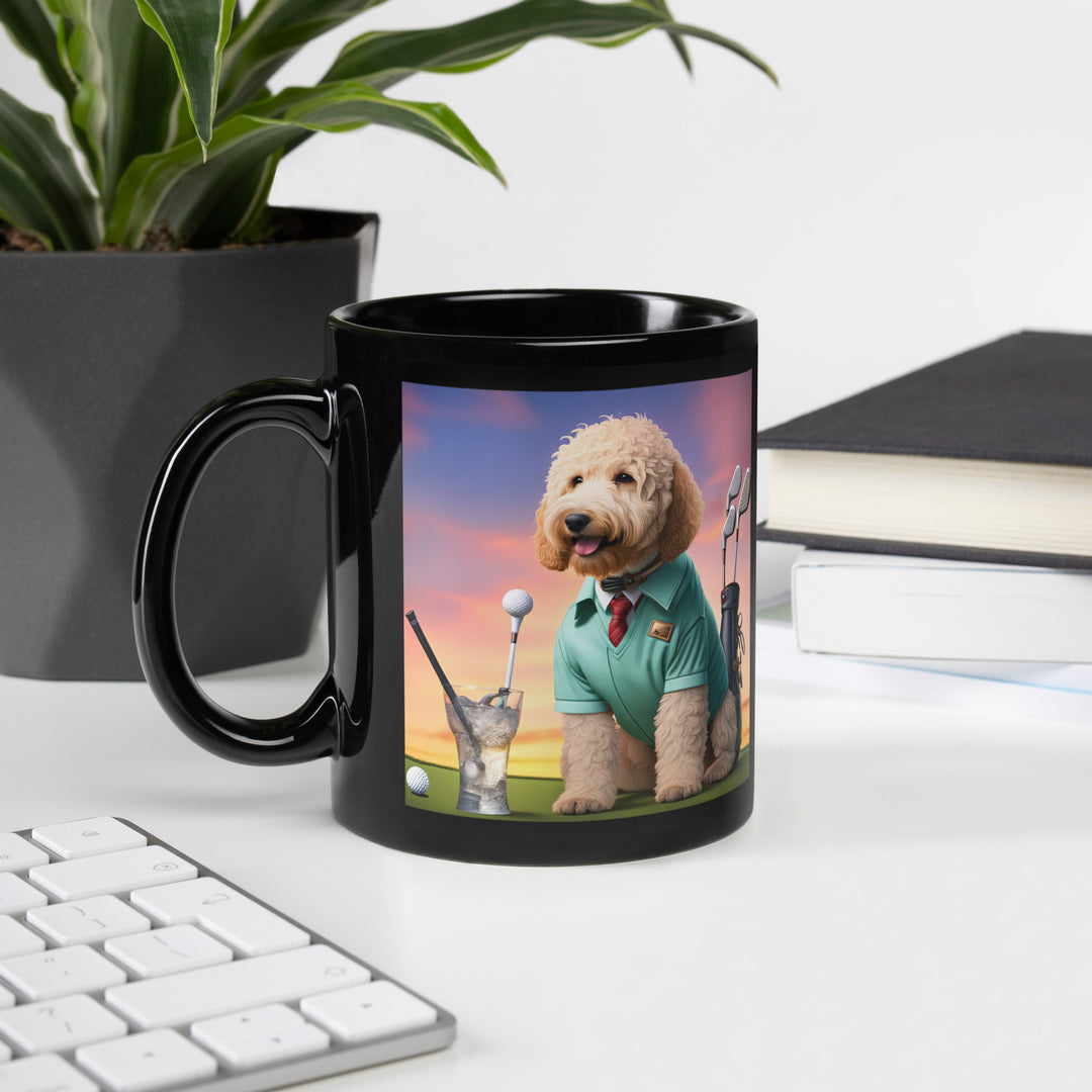 Goldendoodle Golfer- Black Glossy Mug v5