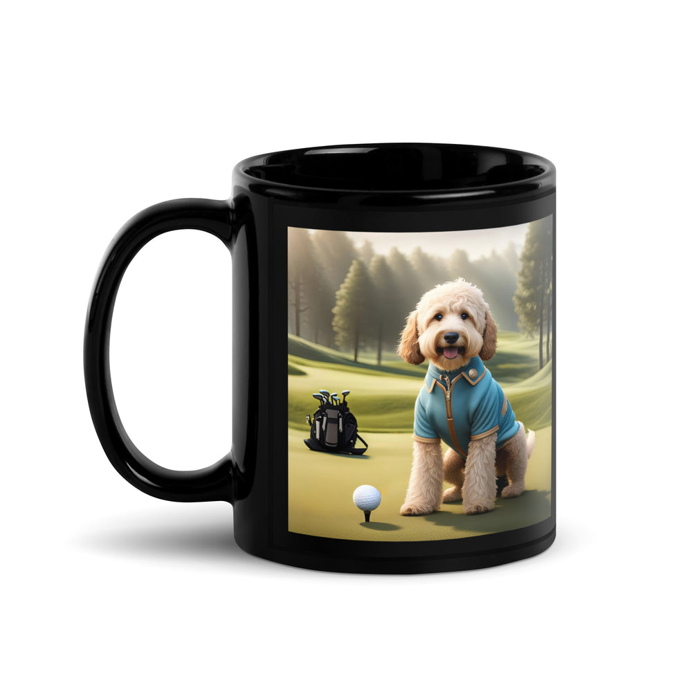 Goldendoodle Golfer- Black Glossy Mug v6