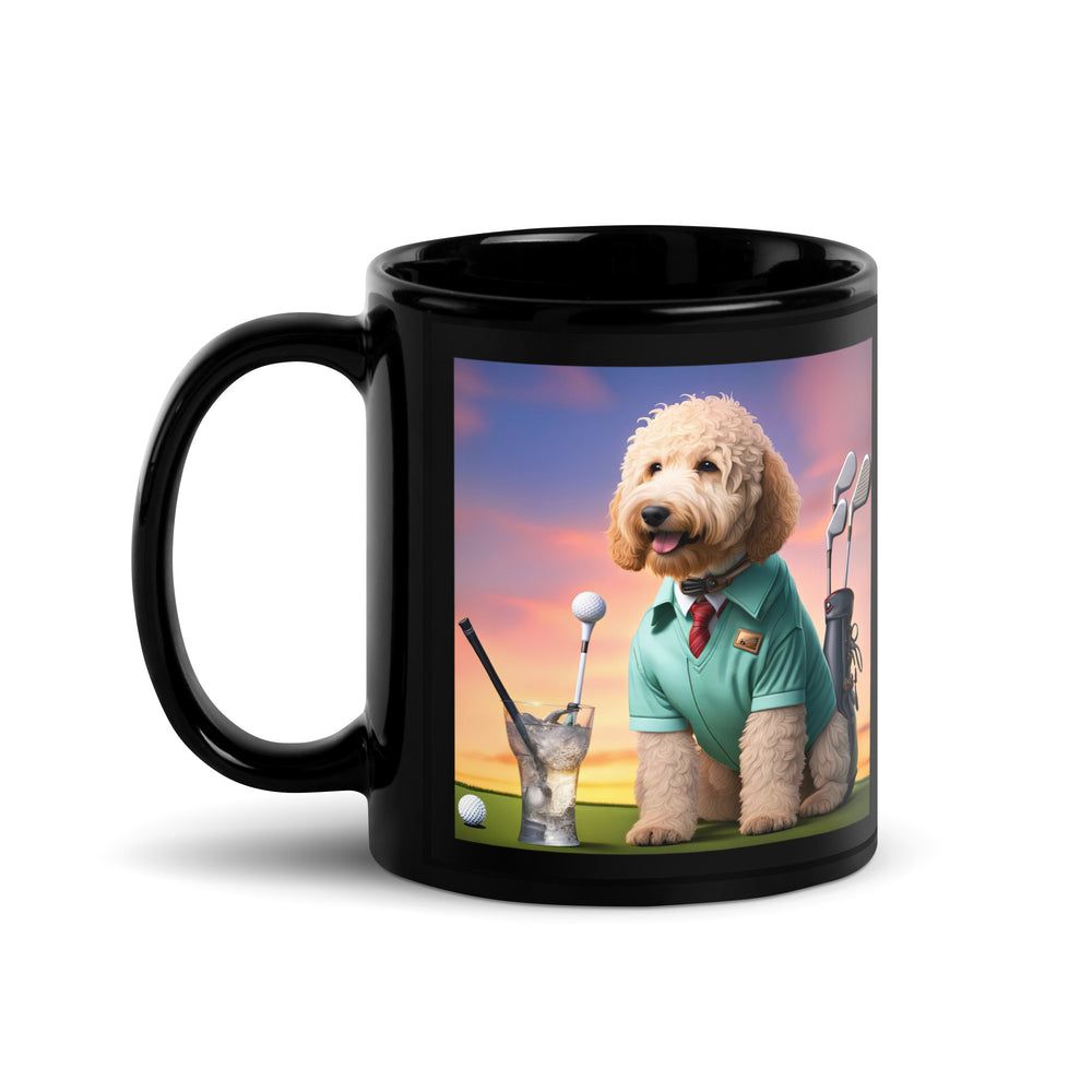 Goldendoodle Golfer- Black Glossy Mug v4