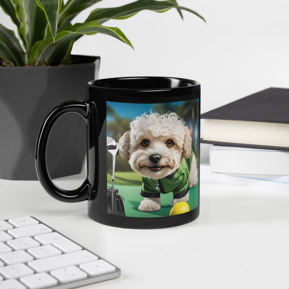 Maltipoo Golfer- Black Glossy Mug v5