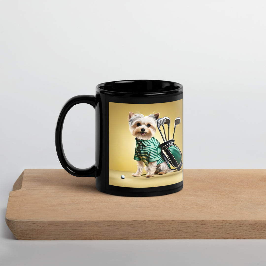 Morkie Golfer- Black Glossy Mug