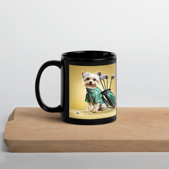Morkie Golfer- Black Glossy Mug