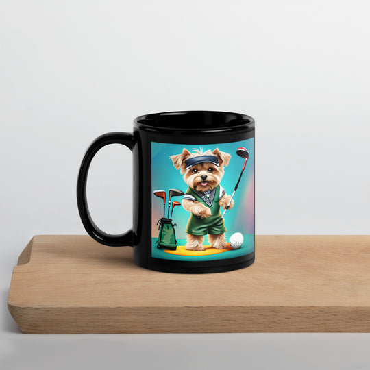 Morkie Golfer- Black Glossy Mug v3