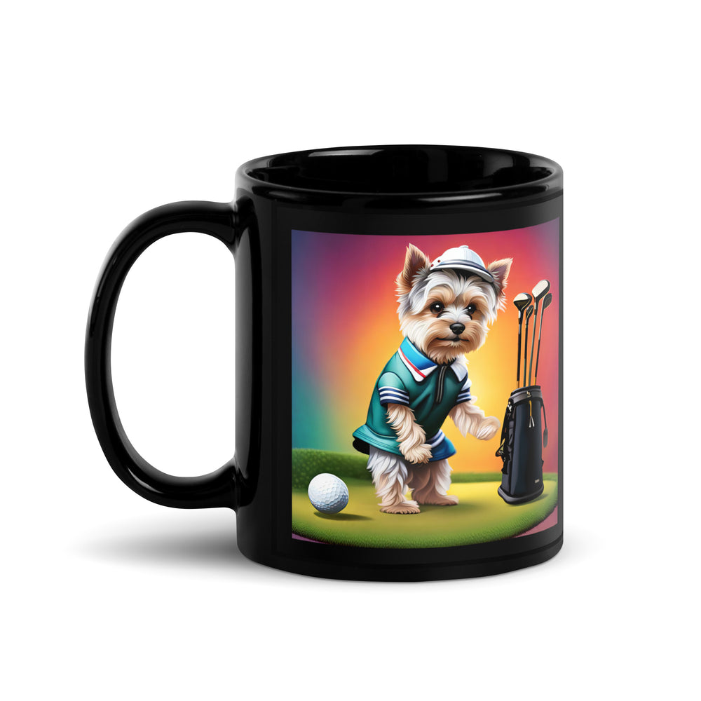 Morkie Golfer- Black Glossy Mug v5