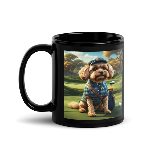 Pekapoo Golfer- Black Glossy Mug