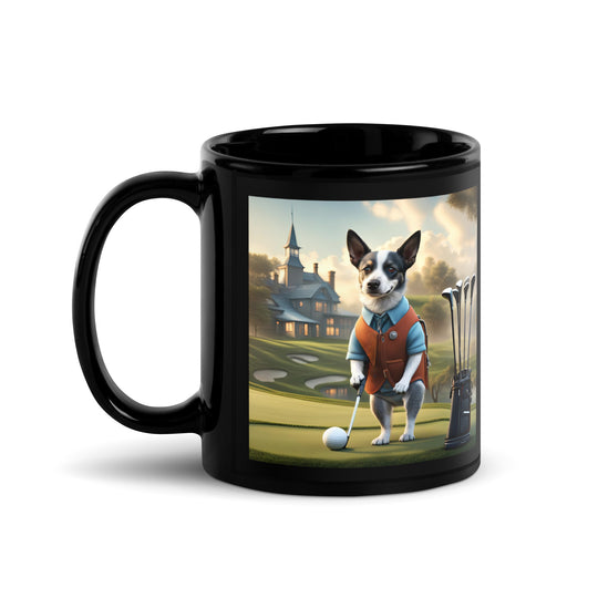 Texas Heeler Golfer- Black Glossy Mug