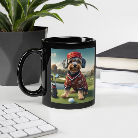 Yorkipoo Golfer- Black Glossy Mug v2