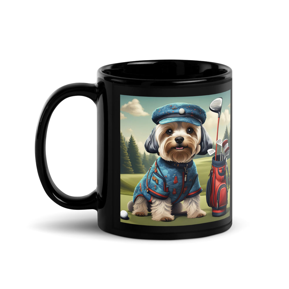 Yorkipoo Golfer- Black Glossy Mug v4