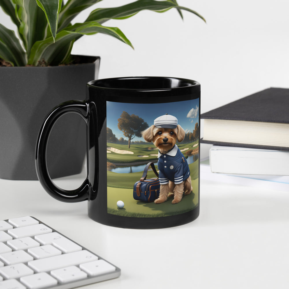 Yorkipoo Golfer- Black Glossy Mug v6