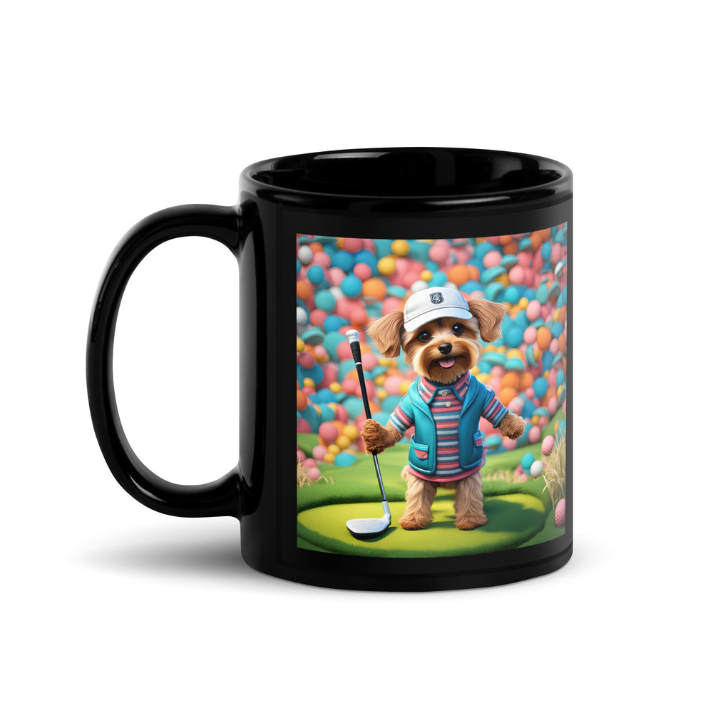 Yorkipoo Golfer- Black Glossy Mug v14