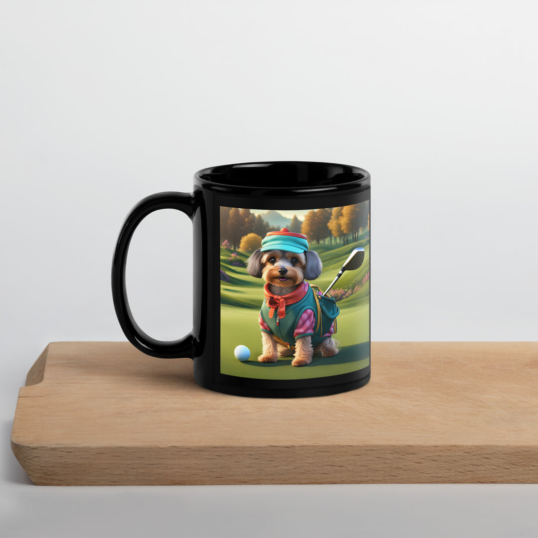 Yorkipoo Golfer- Black Glossy Mug v15