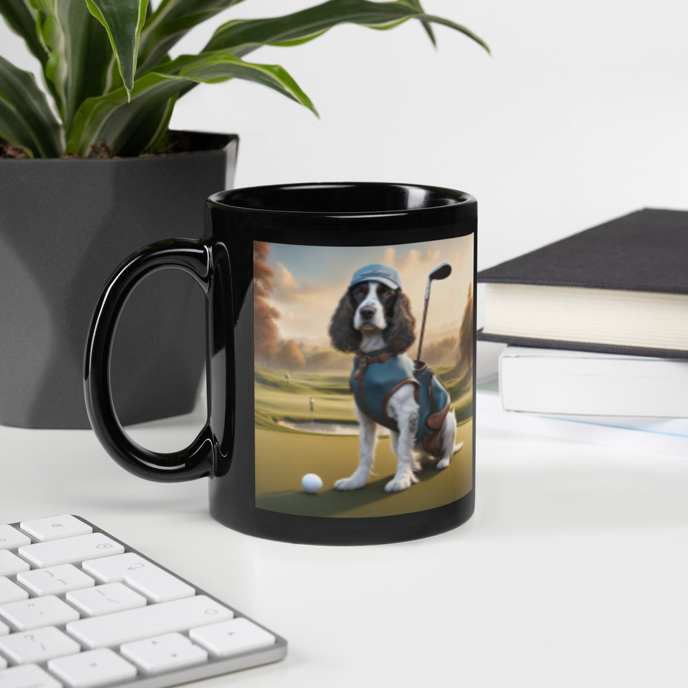 Sprocker Spaniel Golfer- Black Glossy Mug