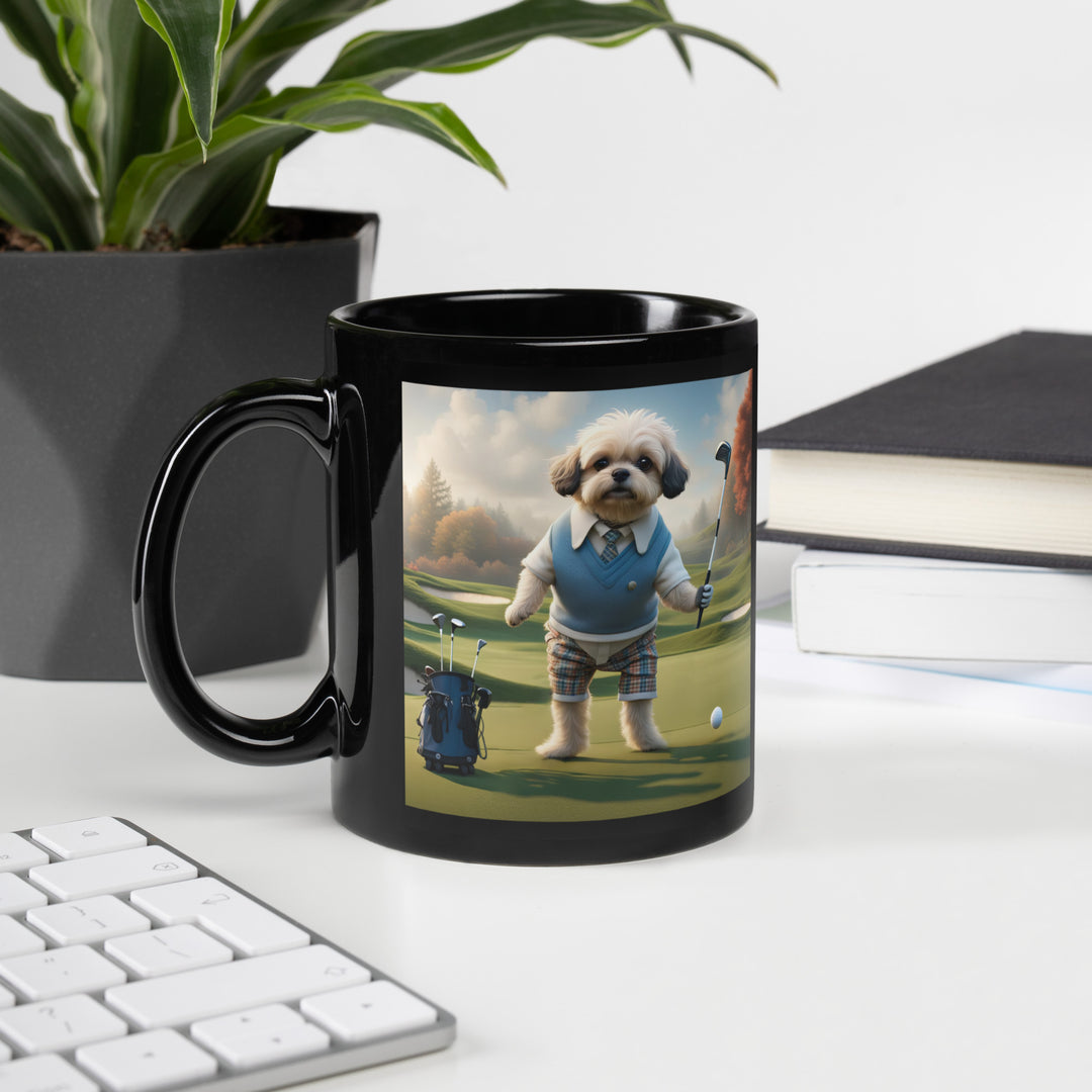 Pugapoo Golfer- Black Glossy Mug